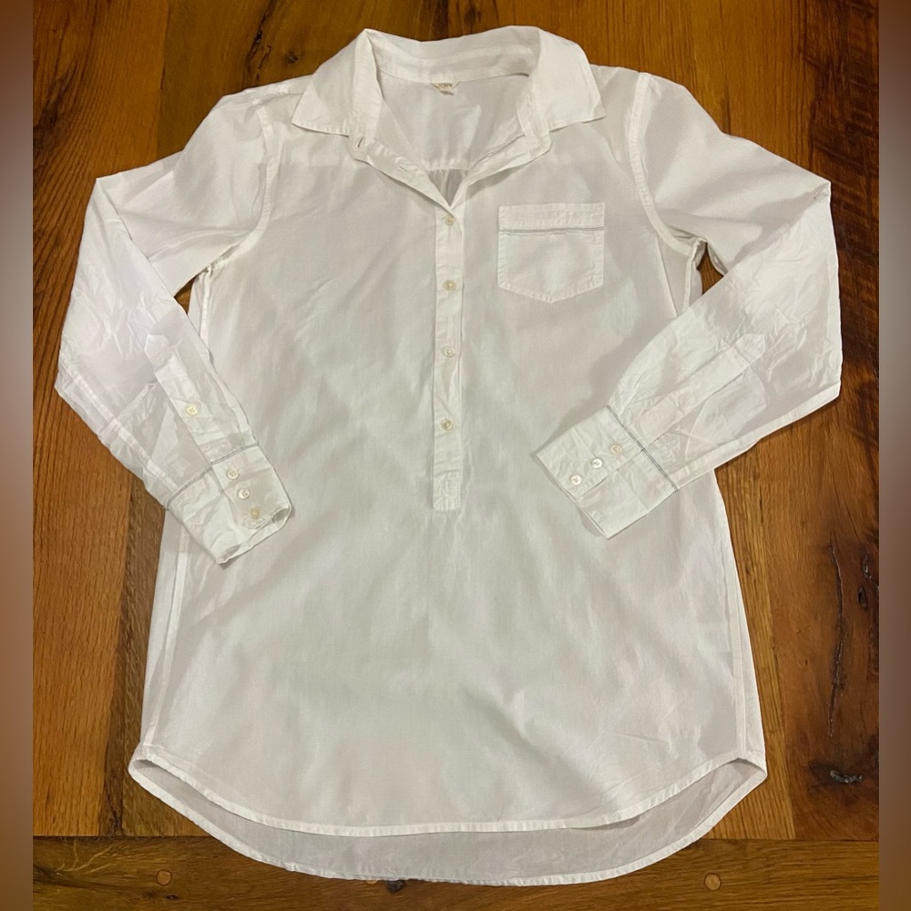 J. Crew 100% Cotton White Blouse, Button  Half-Placket, Special Details, Small